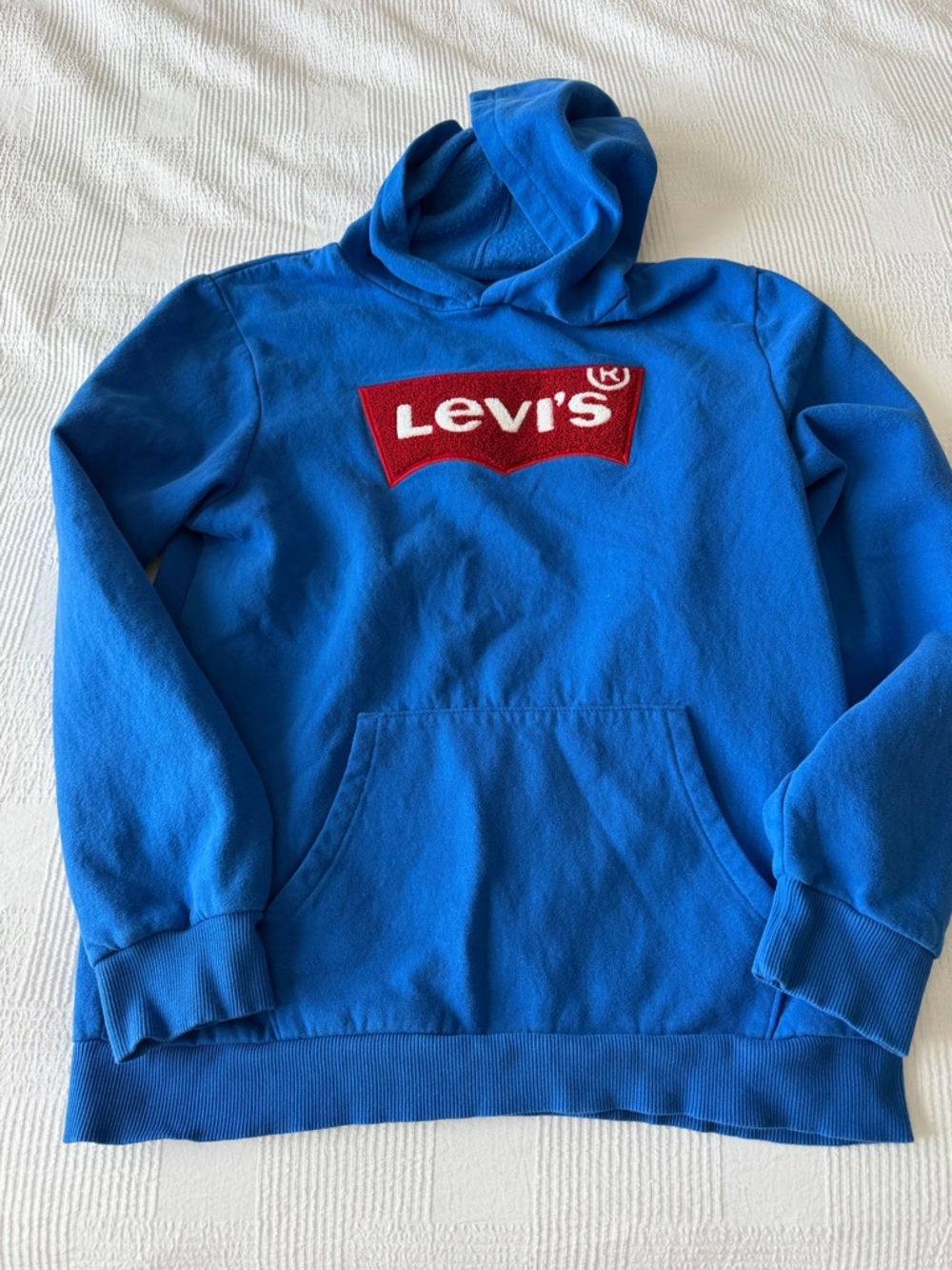 Levi's Bright Blue Crewneck Hoodie with Red Logo Patch
